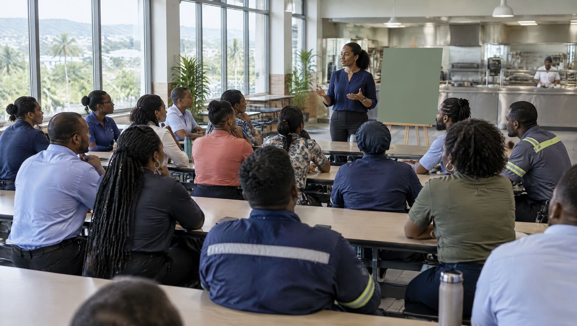 Charla de salud en la cafetería de una empresa con una veintena de colaboradores